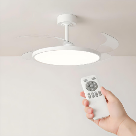 Ventilador de teto branco com pás retráteis e luz LED 3CCT com controlo remoto