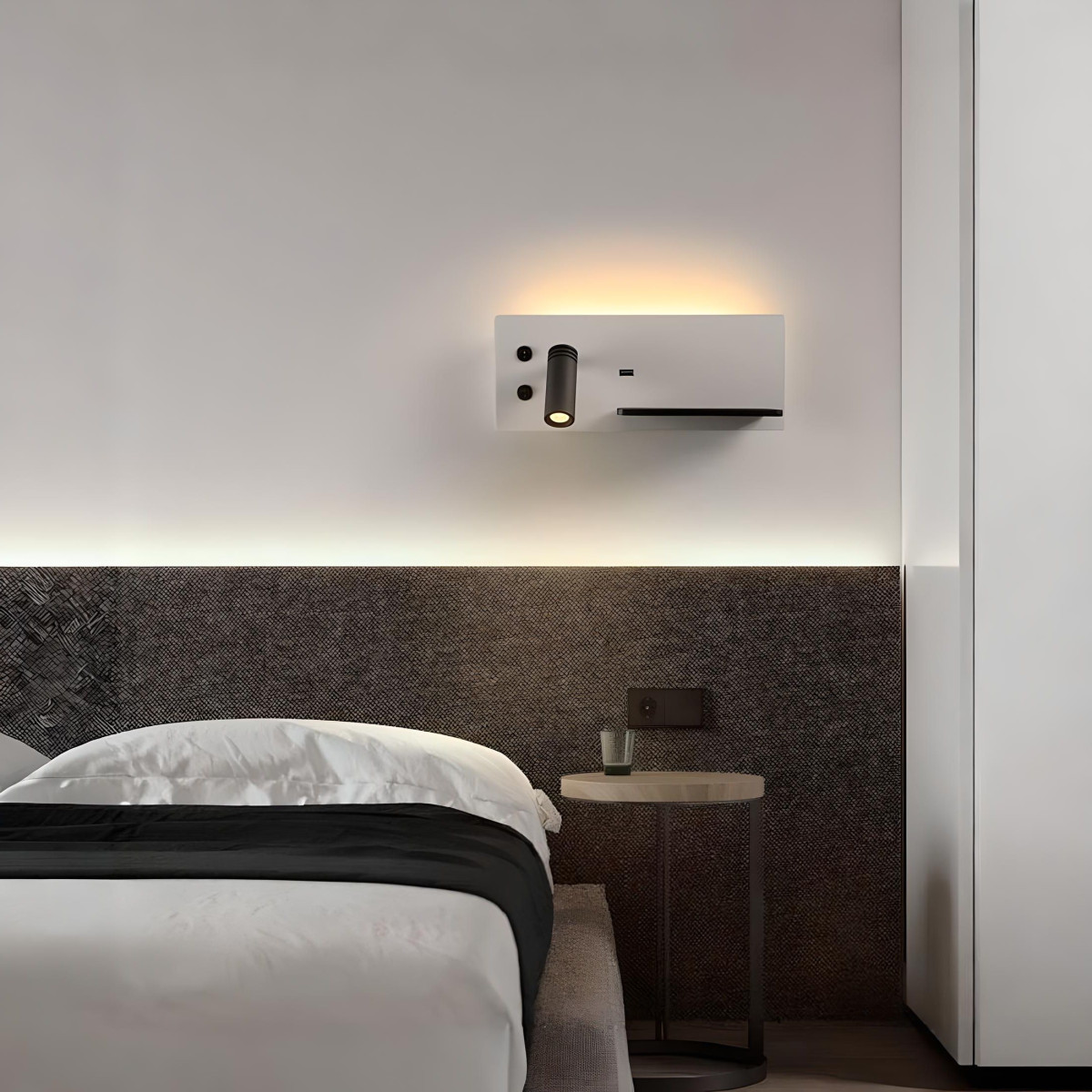 Aplique LED de Pared con USB y Luz de Lectura 3W + 7W Lado Derecho de la cama
