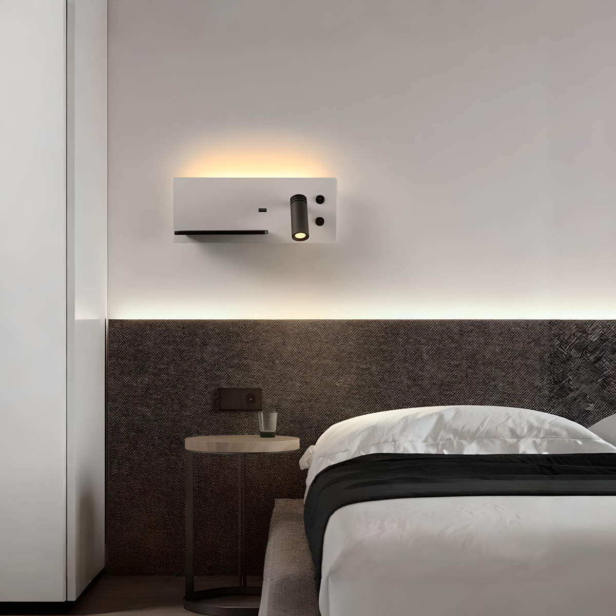 Aplique de parede LED com USB e luz de leitura 3W + 7W lado esquerdo