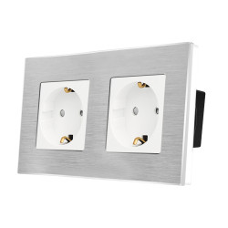 Brushed Aluminium Frame 2 Gang Crystal Series grey