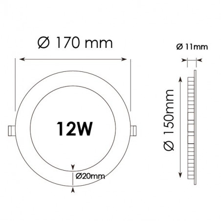 Dow. panel 12W redondo PLATA luz blanca